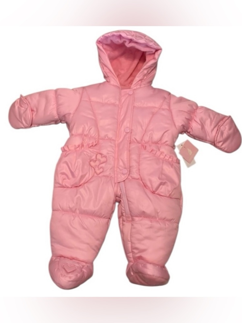 London Fog Pink Heart Snowsuit Bunting W/Hood Girl’s Size 3/6 Months Winter New
